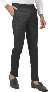 libbys men slim fit black cotton blend trousers