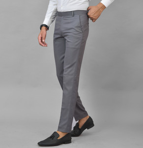 libbys men slim fit grey cotton blend trousers