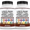 Liberty Lifestyle Lions Mane Mushroom Supplement with Turkey Tail Reishi Cordyceps Chaga with Marshmallow Root - 2-Pack