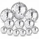 Libima 12 Pcs Silver Mirro Disco Ball Set, Multi Size, 8'', 6'', 4'', 3''
