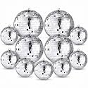 Libima 12 Pcs Silver Mirro Disco Ball Set, Multi Size, 6'', 4''