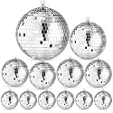 Libima 12 Pcs Silver Mirro Disco Ball Set, Multi Size, 12'', 8'', 6'', 4''