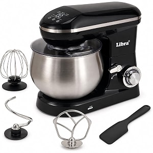 libra digital stand mixer with inbuilt presets  multifunctional 1300 watts dough kneader  55 lit ss bowl  4 safety features  metal gears amp planetary rotation black
