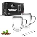 LIBWYS 12oz Double Walled Coffee Cups Glasses Mugs, Borosilicate Glass 2Pcs