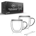 LIBWYS 2 Pack Double Walled Coffee Cups Glasses Mug, 8.5oz Borosilicate
