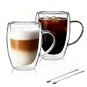 LIBWYS 2 Pack Double Walled Coffee Cups Glasses Mug 12oz Borosilicate Glass