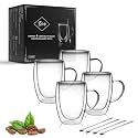 LIBWYS 4 Pack Double Walled Coffee Cups Glasses Mug 12oz Borosilicate Glass