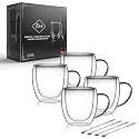 LIBWYS 4 Pack Double Walled Coffee Cups Glasses Mug, 8.5oz Borosilicate