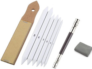 lico white paper stumpart blendertortillons with kneadable eraser pencil extender  sand paper for graphite charcoal pencils set of stumps kneadable eraser pencil extender  sand paper