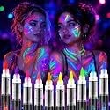 Lictin UV Glow in the Dark Face & Body Paint Markers, 10 Neon Makeup Pens
