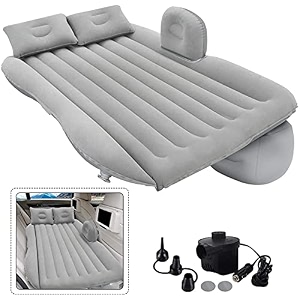 multifunctional inflatable car travel bed mattress universal car back seat travel air inflation with two air pillows car air pump travel car bed air sofa sleeping pad bed grey - polyester