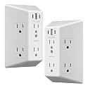 LIDER 6 Outlet Surge Protector Extender, 20W, Matte White, 2-Pack