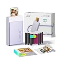 Liene Pearl N200 Pro Portable Photo Printer, Instant Mini Picture Printer for iPhone Smartphone, Thermal Dye Sublimation, Bluetooth Sticker Printer 50 Sheets 2x3 Adhesive Paper &amp; 5 Cartridges, Purple
