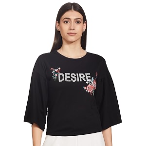 life by shoppers stop womens round neck printed top_black