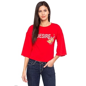 life by shoppers stop womens round neck printed top_black