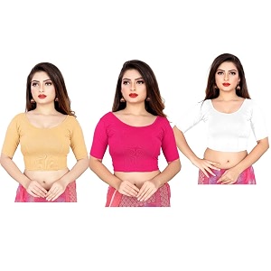 life win stretchable elbow sleeves blouse 28 to 46 size cotton lycra for women pack of 3 combo