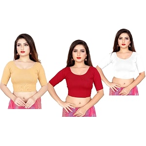 life win stretchable elbow sleeves blouse 28 to 46 size cotton lycra for women pack of 3 combo