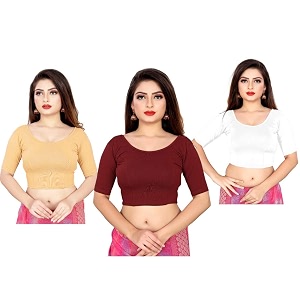 life win stretchable elbow sleeves blouse 28 to 46 size cotton lycra for women pack of 3 combo