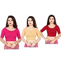 Life Win Stretchable Elbow Sleeves Blouse 28 to 46 Size Cotton Lycra for Women Pack of 3 Combo