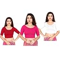 Life Win Stretchable Elbow Sleeves Blouse 28 to 46 Size Cotton Lycra for Women Pack of 3 Combo