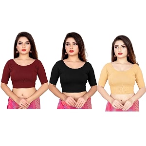 life win stretchable elbow sleeves blouse 28 to 46 size cotton lycra for women pack of 3 combo
