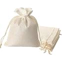 LifeKrafts Cream White Linen Pouches Christmas, Birthday and Party Favour Bags Potlis for Functions, Baby Showers, Candy Bags Size-15x10 cm (Pack of 50)