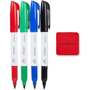 lifekrafts dry erase marker pens  pack of 4 mix  fine tip whiteboard markers with eraser  smooth writing amp easy wipe  for school office home glass mirrors amp presentation boards