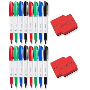 lifekrafts dry erase marker pens  pack of 16 mix  fine tip whiteboard markers with eraser  smooth writing amp easy wipe  for school office home glass mirrors amp presentation boards