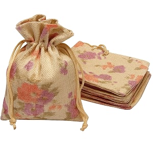 lifekrafts linen jute pouches  purple floral  10x10cm pack of 10  adjustable drawstring bags for return gifts parties jewellery storage crafts favors hampers christmas wedding gift bags