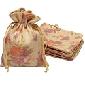 LifeKrafts Linen Jute Pouches | Purple Floral | 10x10cm Pack of 10 | Adjustable Drawstring Bags for Return Gifts, Parties, Jewellery, Storage, Crafts, Favors, Hampers, Christmas, wedding gift bags.