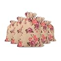 LifeKrafts Linen Pouches Christmas &amp; Party Gift Bag,Gifts Bags for Return Gifts Bags,Size-12 * 12 inches(30x30 cms) Purple Floral Pack of 10.