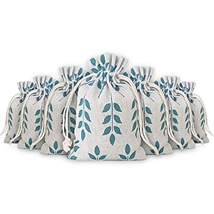 lifekrafts new leaf design linen drawstring gift bags wedding party favor bags  return gifts bags for festivals functions baby showers weddings parties amp more size 25x25 cm pack of 10
