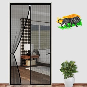 lifekrafts polyester magnetic mosquito net for door  mosquito curtain for all door types amp sizes  auto-closing insect screen to keep mosquito out black 205 x 75 cms