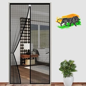 lifekrafts polyester magnetic mosquito net for door  mosquito curtain for all door types amp sizes  auto-closing insect screen to keep mosquito out black 205 x 90 cms