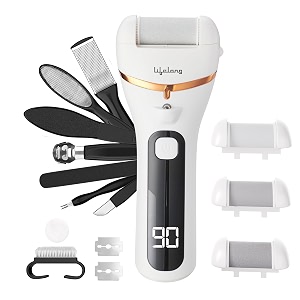 lifelong callus remover for feet electronic with 3heads  14-in-1 pedicure tool kit  type-c rechargeable foot scrubber for dead skin remover  3-hr runtime waterproof 3-speed foot cleaner amp filer