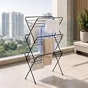 Lifelong Foldable Alloy Steel Cloth Drying Stand for Balcony|3-Tier Heavy Duty Laundry Rack for Indoor &amp; Outdoor|Portable Standing Clothes Dryer with Anti-Slip Feet|Space Saving Steel Rack for Home