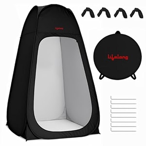 lifelong polyester pop up tent for camping - dress changing with portable foldable cloth outdoor bathroom tent camp toilet rain shelter height 7ft-black 1 person