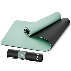 lifelong yoga mat for men amp women  6mm thick tpe cushioning  non-toxic amp sweat-resistant  lightweight amp portable with carry bag  home amp studio workout mat  made in india green amp grey