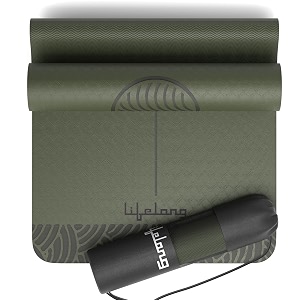 lifelong yoga mat for men amp women  6mm thick tpe cushioning  non-toxic amp sweat-resistant  lightweight amp portable with carry bag  home amp studio workout mat  made in india olive green