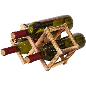 lifestyle foldable wooden wine rack organizer display shelf capacity 3 bottle brown