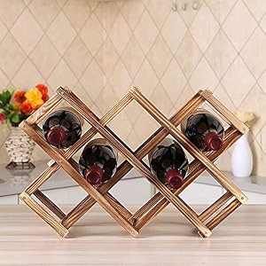 lifestyle foldable wooden wine rack organizer display shelf 45 x 31 x 12cm capacity 10 bottle brown