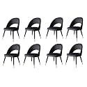 LSGF Open Back Dining Chair Solid Sagwan Wooden Frame with Brushed Brass Foot caps Dining Chair for Dining Room (8 Chairs, Black)