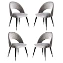 LSGF Open Back Dining Chair Solid Sagwan Wooden Frame with Brushed Brass Foot caps Dining Chair for Dining Room (4 Chairs, Grey)