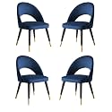 LSGF Open Back Dining Chair Solid Sagwan Wooden Frame with Brushed Brass Foot caps Dining Chair for Dining Room (4 Chairs, Navy)