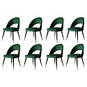 LSGF Open Back Dining Chair Solid Sagwan Wooden Frame with Brushed Brass Foot caps Dining Chair for Dining Room (8 Chairs, Green)