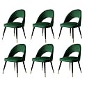 LSGF Open Back Dining Chair Solid Sagwan Wooden Frame with Brushed Brass Foot caps Dining Chair for Dining Room (6 Chairs, Green)