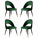 LSGF Open Back Dining Chair Solid Sagwan Wooden Frame with Brushed Brass Foot caps Dining Chair for Dining Room (4 Chairs, Green)