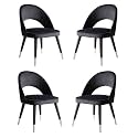 LSGF Open Back Dining Chair Solid Sagwan Wooden Frame with Brushed Brass Foot caps Dining Chair for Dining Room (4 Chairs, Black)