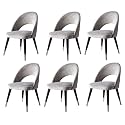 LSGF Open Back Dining Chair Solid Sagwan Wooden Frame with Brushed Brass Foot caps Dining Chair for Dining Room (6 Chairs, Grey)