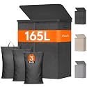 Lifewit 165L Large Laundry Basket with Lid, Laundry Hamper with Plastic Handles and Removable Bag, Foldable Tall Dirty Clothes Hampers for Laundry for Laundry Room, Bedroom, Bathroom, Dorm, Dark Gray